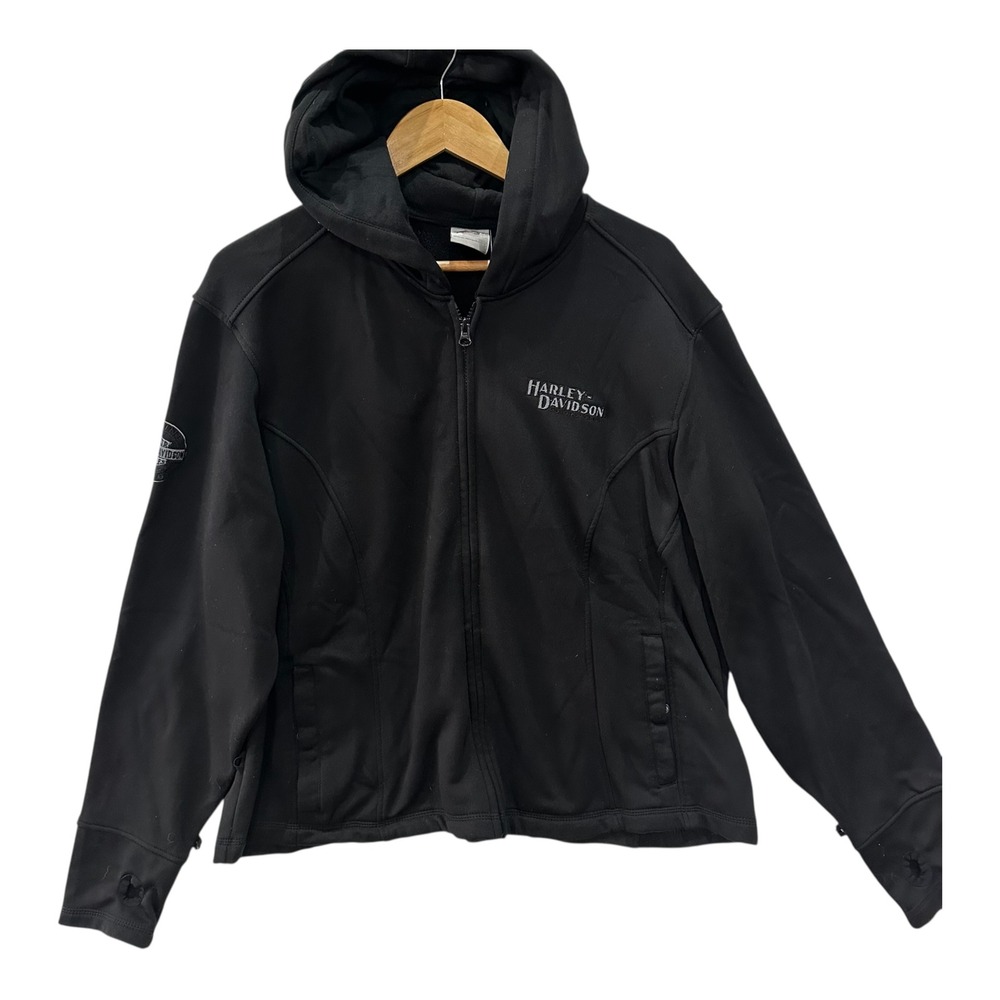 Harley Davidson Women's 2W Black Embroidered Logos Hooded Jacket Liner Only